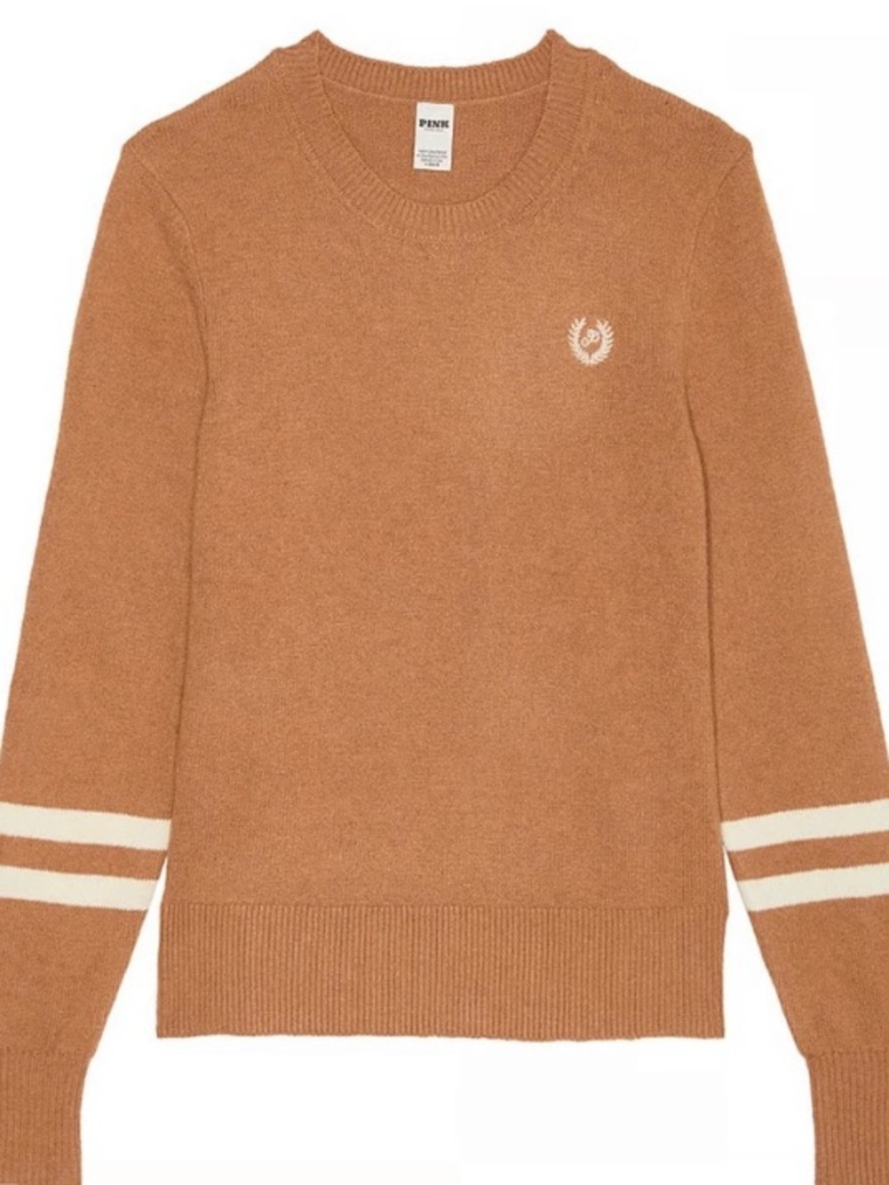 PINK Victoria's Secret Camel Crewneck Sweater with Ivory Stripes